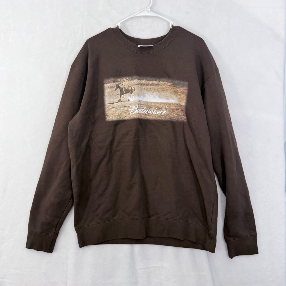 Budweiser Sweatshirt Mens L Brown Horse Graphic Promo